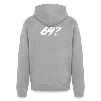 69? - Unisex Premium Organic Zip Hoodie - heather grey - Back - Nico (187cm)