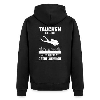 Tauchen Taucher Tauch Liebhaber lustiger Spruch - Unisex Premium Bio Zip Hoodie - Schwarz - Hinten - Nico (187cm)