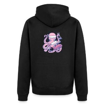 Oktopus Krake Sushi Chef Koch - Unisex Premium Bio Zip Hoodie - Schwarz - Hinten - Nico (187cm)