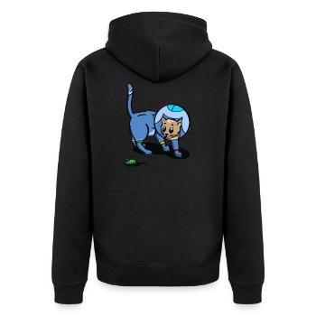 Spacefarm Colony Cat 1 - Unisex Premium Bio Zip Hoodie - Schwarz - Hinten - Nico (187cm)