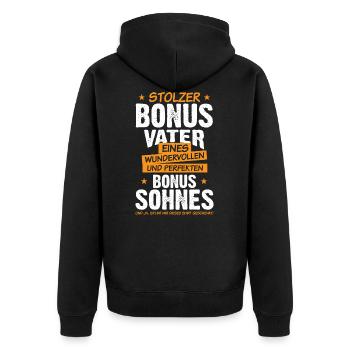 Stiefvater stolzer Bonus Vater & Bonus Sohn - Unisex Premium Bio Zip Hoodie - Schwarz - Hinten - Nico (187cm)