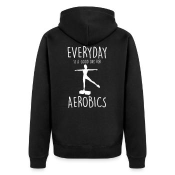 Alltag ist ein guter Tag für Aerobic Sport Aerobic - Unisex Premium Bio Zip Hoodie - Schwarz - Hinten - Nico (187cm)