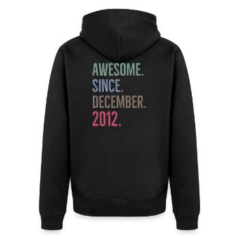 Awesome seit Dezember 2012 - Unisex Premium Bio Zip Hoodie - Schwarz - Hinten - Nico (187cm)
