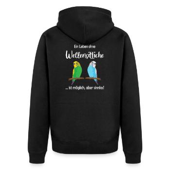 Ein Leben ohne Wellensittiche ist sinnlos - Unisex Premium Bio Zip Hoodie - Schwarz - Hinten - Nico (187cm)