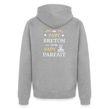papy breton humour bretagne homme drole breizh - Veste à capuche bio Premium Unisexe - gris chiné - Dos - Nico (187cm)