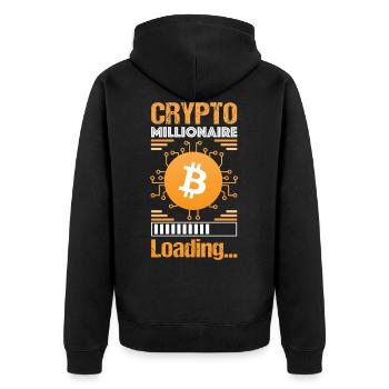 Bitcoin Crypto Millionaire - Unisex Premium Bio Zip Hoodie - Schwarz - Hinten - Nico (187cm)