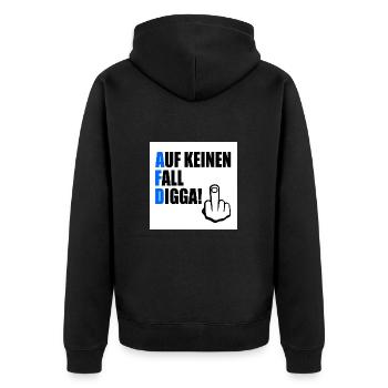 auf keinen fall digga - Unisex Premium Bio Zip Hoodie - Schwarz - Hinten - Nico (187cm)