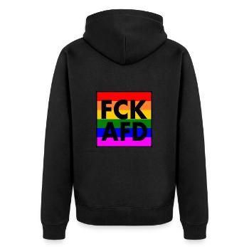 Fck afd - Unisex Premium Bio Zip Hoodie - Schwarz - Hinten - Nico (187cm)