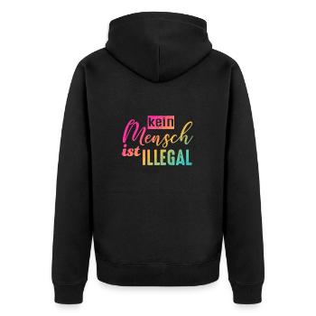Kein Mensch ist illegal - FCK NZS - Unisex Premium Bio Zip Hoodie - Schwarz - Hinten - Nico (187cm)