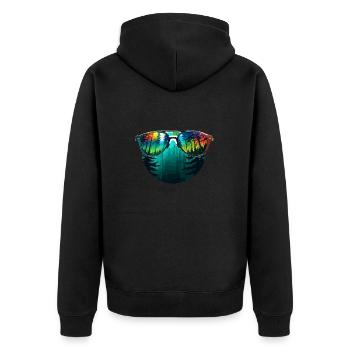 Sonnenbrille / Reflektion / Wald / Spiegelung - Unisex Premium Bio Zip Hoodie - Schwarz - Hinten - Nico (187cm)