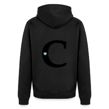 Buchstabe C Anfangsbuchstabe - Unisex Premium Bio Zip Hoodie - Schwarz - Hinten - Nico (187cm)