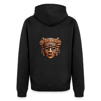 Ornate Carved Aztec, Mayan, Inca Mask - Unisex Premium Organic Zip Hoodie - black - Back - Nico (187cm)