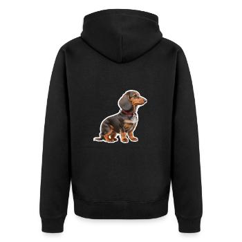 Dackel - Unisex Premium Bio Zip Hoodie - Schwarz - Hinten - Nico (187cm)