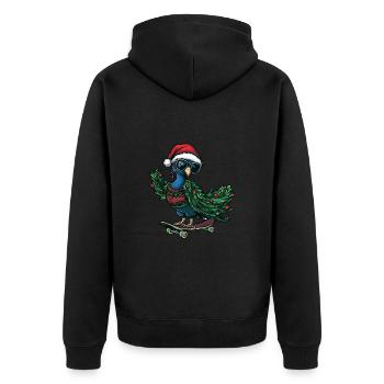 Peacock Bird Christmas Funny - Unisex Premium Organic Zip Hoodie - black - Back - Nico (187cm)