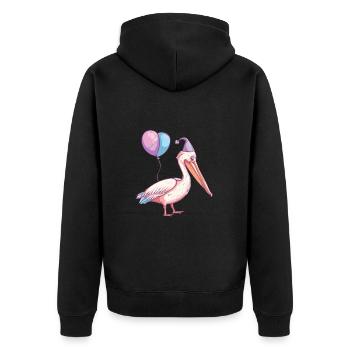 Pelikan Vogel Geburtstag Baby - Unisex Premium Bio Zip Hoodie - Schwarz - Hinten - Nico (187cm)