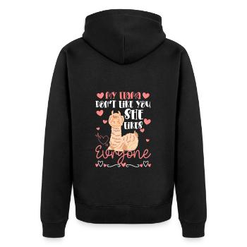 Lama Flauschig Fell Wolle - Unisex Premium Bio Zip Hoodie - Schwarz - Hinten - Nico (187cm)