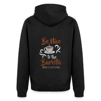 Barista Siebträger Latte Macchiato Morgenmuffel - Unisex Premium Bio Zip Hoodie - Schwarz - Hinten - Nico (187cm)