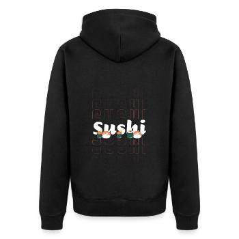 Sushi Fisch Kawaii - Unisex Premium Bio Zip Hoodie - Schwarz - Hinten - Nico (187cm)