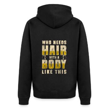 Haarlos Haarschnitt Männerproblem - Unisex Premium Bio Zip Hoodie - Schwarz - Hinten - Nico (187cm)