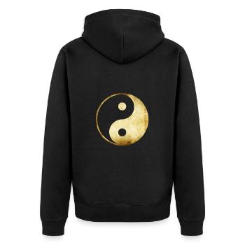 yoga yin yang gold - Unisex Premium Organic Zip Hoodie - black - Back - Nico (187cm)