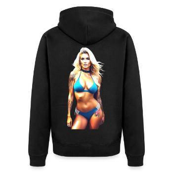 Heiße blonde Fantasy Frau mit Tattoo im Bikini - Unisex Premium Bio Zip Hoodie - Schwarz - Hinten - Nico (187cm)