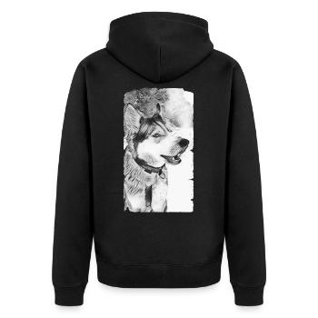 Husky Hund schwarz weiß - Unisex Premium Bio Zip Hoodie - Schwarz - Hinten - Nico (187cm)