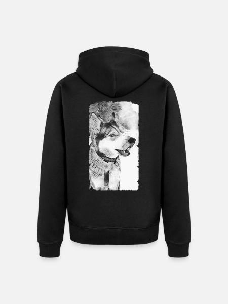 Husky Dog Black White - Unisex Premium Organic Zip Hoodie - black