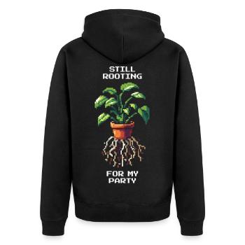 Je suis toujours à l’affût de mon parti | Humour végétal - Veste à capuche bio Premium Unisexe - noir - Dos - Nico (187cm)