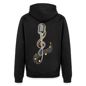 Vintage Mikrofon mit Violinschlüssel – Musik - Unisex Premium Bio Zip Hoodie - Schwarz - Hinten - Nico (187cm)