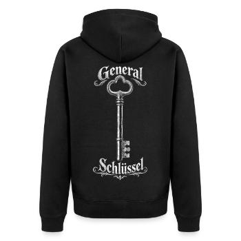 Generalschlüssel  - Unisex Premium Bio Zip Hoodie - Schwarz - Hinten - Nico (187cm)