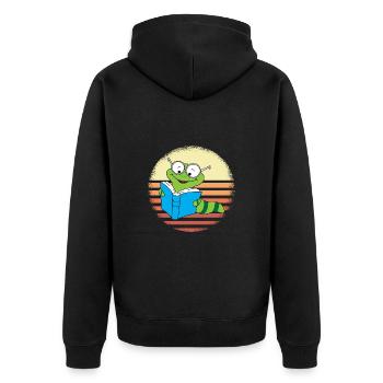 Bücherwurm Retro Sonnenuntergang Design - Unisex Premium Bio Zip Hoodie - Schwarz - Hinten - Nico (187cm)