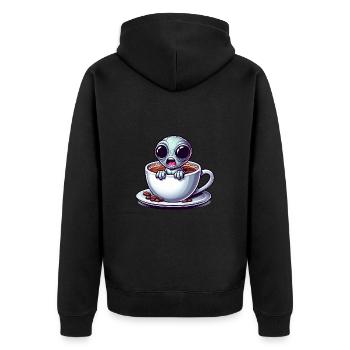 Alien Kaffeeliebhaber Koffein Schock - Unisex Premium Bio Zip Hoodie - Schwarz - Hinten - Nico (187cm)