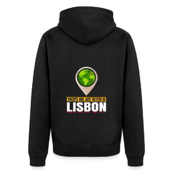 Joyable Lisbon Pleasant Tourism Quote - Unisex Premium Organic Zip Hoodie - black - Back - Nico (187cm)