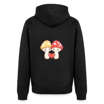 Champignons Couple Amour Coeur Drôle - Veste à capuche bio Premium Unisexe - noir - Dos - Nico (187cm)