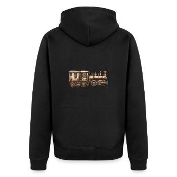 Zug / Lokomotive / Dampflok / Eisenbahn / Lock - Unisex Premium Bio Zip Hoodie - Schwarz - Hinten - Nico (187cm)