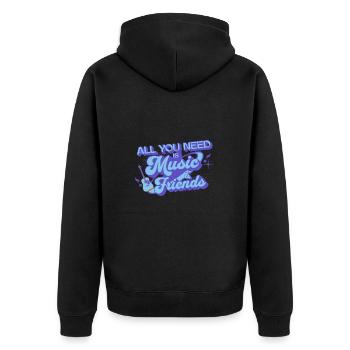 Alles, was du brauchst, ist Musik und Freunde Lustiger Gitarrist - Unisex Premium Bio Zip Hoodie - Schwarz - Hinten - Nico (187cm)