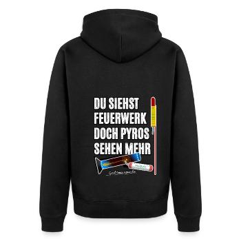Pyro Nostalgie - Unisex Premium Bio Zip Hoodie - Schwarz - Hinten - Nico (187cm)