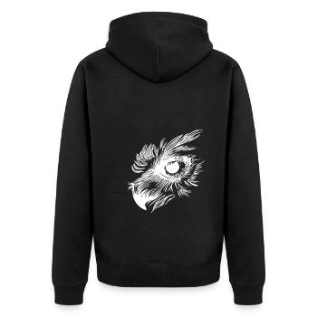 Eule Schnabel - Kauz Auge - Unisex Premium Bio Zip Hoodie - Schwarz - Hinten - Nico (187cm)