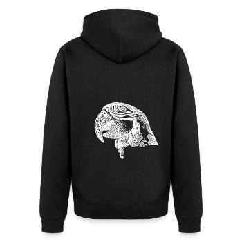 Papagei Kopf Portrait Vintage Vogel Zeichnung - Unisex Premium Bio Zip Hoodie - Schwarz - Hinten - Nico (187cm)