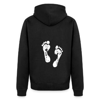 Fußabdrücke im Sand - Unisex Premium Bio Zip Hoodie - Schwarz - Hinten - Nico (187cm)