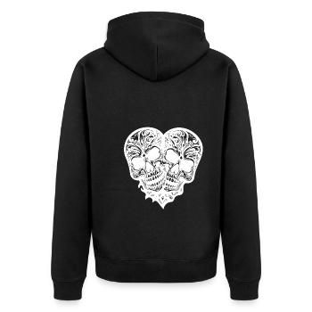 Deux crânes Coeur Tatouage Style Tribal - Veste à capuche bio Premium Unisexe - noir - Dos - Nico (187cm)