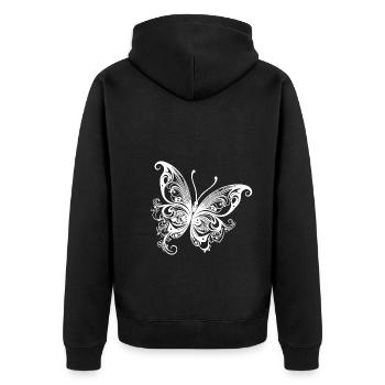 Dessin papillon de style lignes et points - Veste à capuche bio Premium Unisexe - noir - Dos - Nico (187cm)