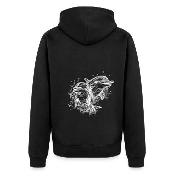 Niedliche lächelnde vintage Delfine - Unisex Premium Bio Zip Hoodie - Schwarz - Hinten - Nico (187cm)