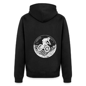 Mountain biker logo with bike on the forest path - Unisex Premium Organic Zip Hoodie - black - Back - Nico (187cm)