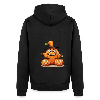 Citrouille familiale souriante d’Halloween avec chapeau de sort - Veste à capuche bio Premium Unisexe - noir - Dos - Nico (187cm)