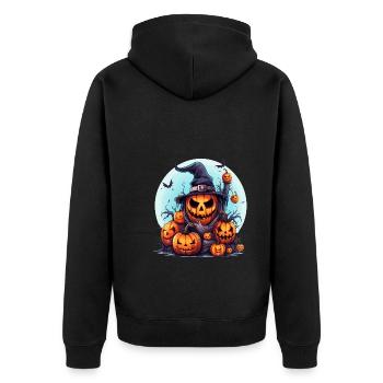 Spooky Halloween Pumpkin Family Bat - Unisex Premium Organic Zip Hoodie - black - Back - Nico (187cm)