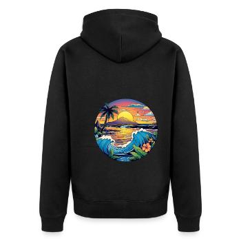 Zauberhafte Wellen Sandstrand Palmen Meer - Unisex Premium Bio Zip Hoodie - Schwarz - Hinten - Nico (187cm)