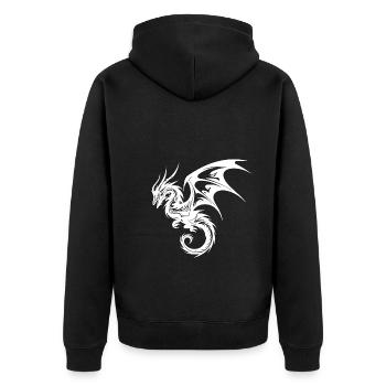 Chinesischer fliegender Drache im Tattoo Style - Unisex Premium Bio Zip Hoodie - Schwarz - Hinten - Nico (187cm)