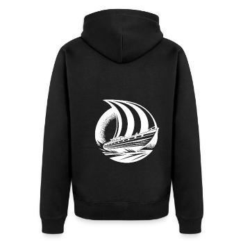 Sleek sailing ship with square sail - Unisex Premium Organic Zip Hoodie - black - Back - Nico (187cm)