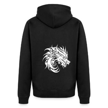 Brüllender chinesischer Drache im Tattoo Style - Unisex Premium Bio Zip Hoodie - Schwarz - Hinten - Nico (187cm)